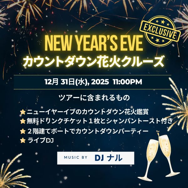 ニューイヤーイブのカウントダウン花火 パーティークルーズ