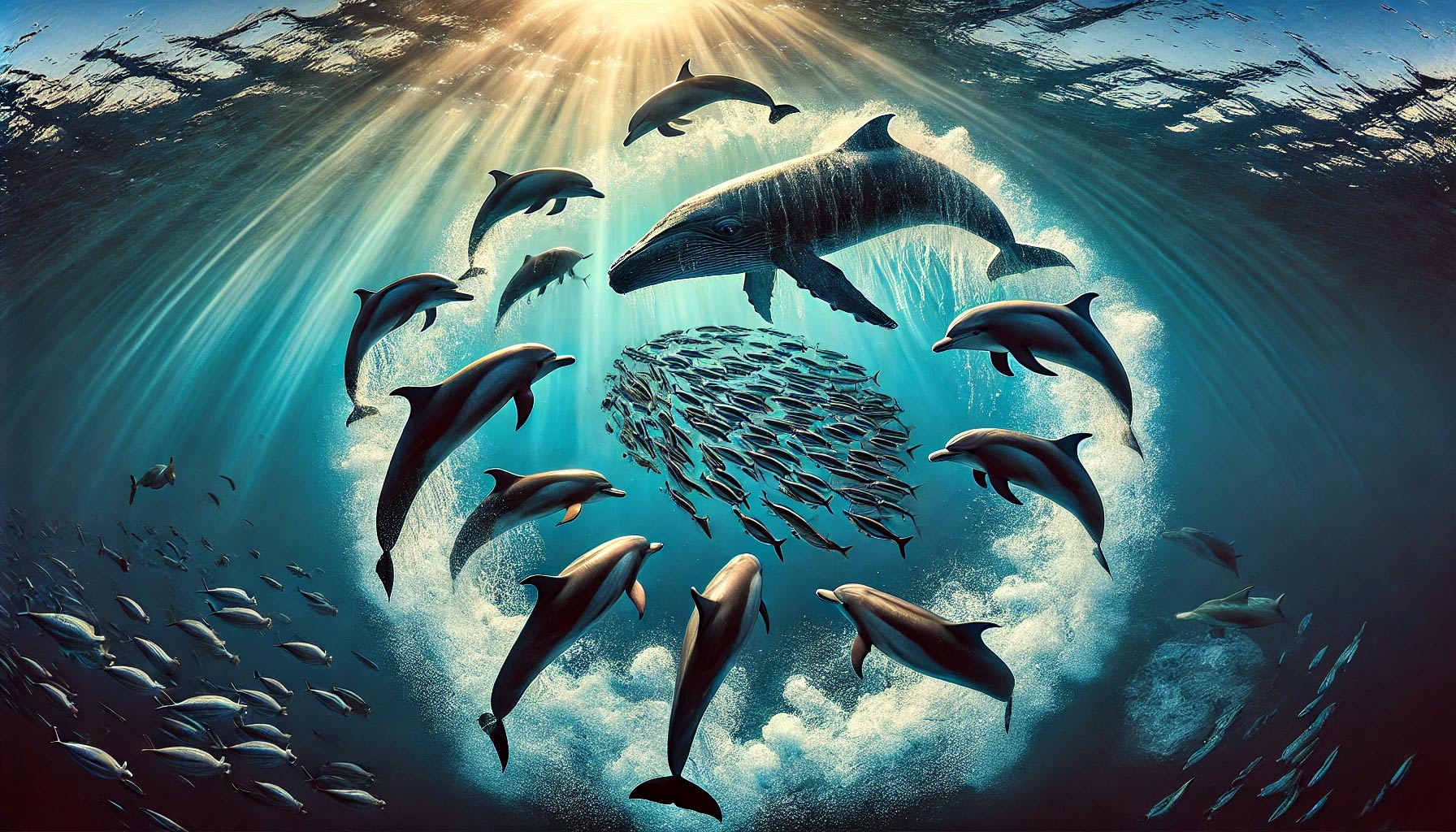 Read more about the article Teamwork Beneath the Waves: Dolphins and Whales Unite to Hunt