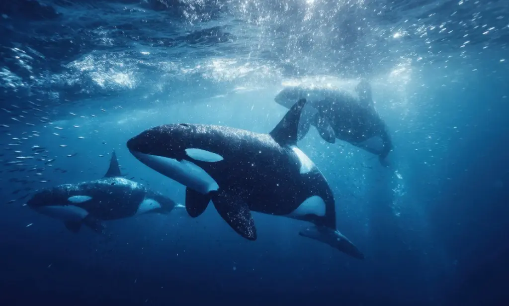 orcas in the ocean