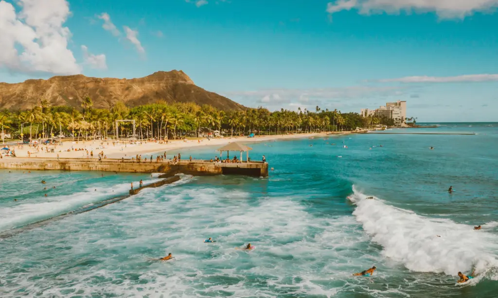 Waikiki shoreline with Diamond Head in the background