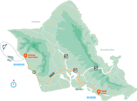 Oahu snorkel tour route map